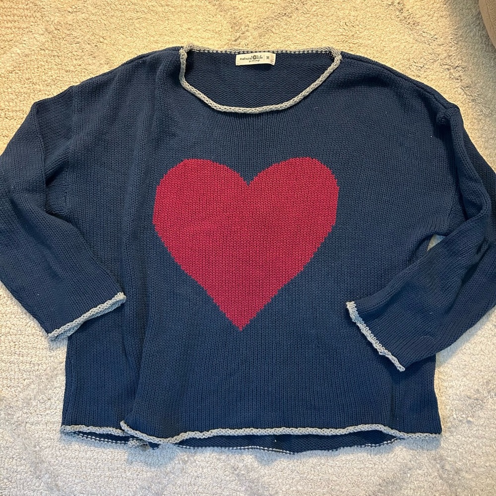 Natural Life navy blue sweater with heart